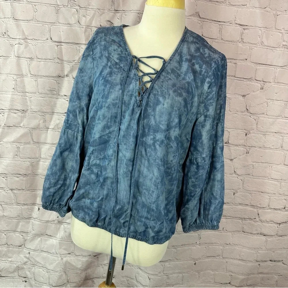 white house black market WHBM banded waist peasant blouse sz large